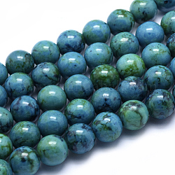 Brins de perles synthétiques turquoise jaune (jaspe), imitation chrysocolle, teinte, ronde, 12mm, Trou: 1mm, Environ 33 pcs/chapelet, 15.5 pouce (39.5 cm)
