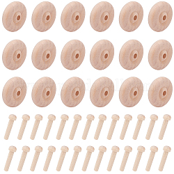 NBEADS 36 Sets Wooden Wheels Set for Crafts, Unfinshed Wooden Wheel Building Blocks Set Mini Wheels with Axle Pegs for Crafts Painting Colors Wood Working Pegboards
