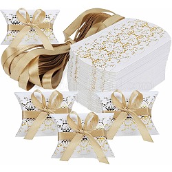 Boîtes de bonbons d'oreiller en papier, coffrets cadeaux, avec ruban, pour les faveurs de mariage fournitures de fête d'anniversaire de douche de bébé, or, boîte: 9x6.5x2.5cm, 50 pièces / kit