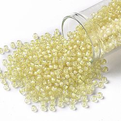 Toho perles de rocaille rondes, Perles de rocaille japonais, (182) couleur intérieure lustre cristal jaune tendre, 8/0, 3mm, Trou: 1mm, environ 10000 pcs / livre