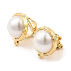 Alloy Clip-on Earring Findings, with Horizontal Loops & Imitation Pearl, for Non-pierced Ears, Half Round, Golden, 14.5x12.5x17mm, Hole: 1.5mm