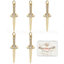 Beebeecraft 10Pcs/Box 18K Gold Plated Sword Charms Cubic Zirconia Dagger Shape Charm Dangle Pendants Craft Supplies for DIY Bracelet Jewelry Finding Making