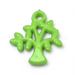 Opaque Acrylic Pendants, Branch and Leaves, Lime Green, 28.5x24.5x4mm, Hole: 3mm, about 555pcs/500g