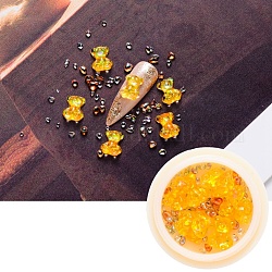Nail Art Decoration Accessories, with Resin Cabochons and Glass No Hole Beads, Chip & Bear, Orange, 10x8x4mm & 0.5~4x0.5~2x0.5~2mm & 2~5x2~3x2~3mm