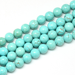 Synthetic Turquoise Beads Strands, Dyed, Round, 8mm, Hole: 1mm, about 48pcs/strand, 14.9 inch