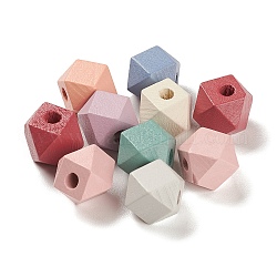 Perles de bois d'érable naturel peintes à la bombe, hexagone, couleur mixte, 12x12x16mm, Trou: 3mm