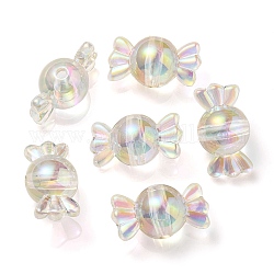 UV Plating Rainbow Iridescent Acrylic Beads, Two Tone Bead in Bead, Candy, Clear AB, 15.5x29x15mm, Hole: 3mm