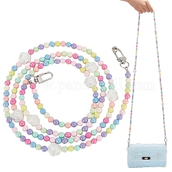 Cinturini per cellulare rotondi in resina color macaron arcobaleno e cinturini con perline rosa, con linguetta in plastica e anelli girevoli in ferro, colorato, 137cm