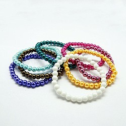 Bracelets extensibles de perles en verre, avec cordon élastique, couleur mixte, 6x55mm