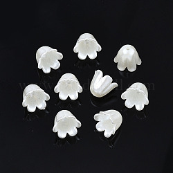 Cappucci di perline di fiori di plastica imitazione perla abs, 6 -petal, bianco crema, 11x10.5x9mm, Foro: 1.5 mm