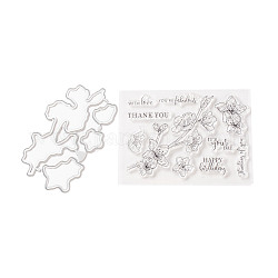 Clear Silicone Stamps and Carbon Steel Cutting Dies Set, for DIY Scrapbooking, Photo Album Decorative, Cards Making, Stamp Sheets, Flower Pattern, Stamps: 11x8x0.3cm; Cutting Dies Stencils: 6x10x0.07cm, 2pcs/set