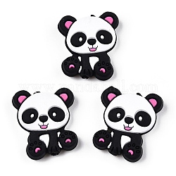 Silicone Focal Beads, Panda, Hot Pink, 29x24x7mm, Hole: 2.5mm