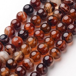 Chapelets de perles en agate à rayures naturelles/agates à bandes, ronde, teints et chauffée, 10mm, Trou: 1mm, Environ 38 pcs/chapelet, 15 pouce