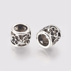 Hohl Legierung Perlen, Großloch perlen, Säule mit Blumen, Antik Silber Farbe, 9.5x8.5 mm, Bohrung: 6 mm