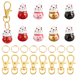 CHGCRAFT 8 Sets 4 Colors Pet Collar Bells Brass Lucky Cat Trainning Loud Bells with Swivel Lobster Claw Clasps and Stainless Steel Split Rings for Potty Training, 26x17x16mm