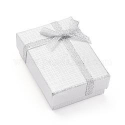 Cajas de collar de cartón, con bowknot de cinta y esponja dentro, Rectángulo, plata, 7x5x2.5 cm