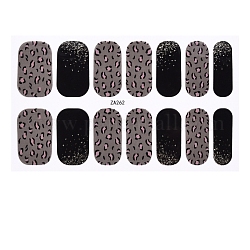 Fruit Floral Leopard Print Full Wrap Nail Polish Stickers, Self-Adhesive Glitter Powder Nail Decal Strips, with Free Manicure Buffer Files, Gray, 25x8.5~15mm, 14pcs/sheet