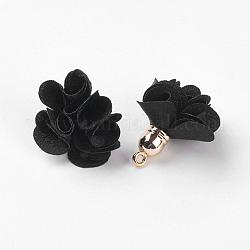 Decorazioni pendenti in stoffa, con i risultati acrilici, fiore, nero, 25~30x28~35mm, Foro: 2 mm