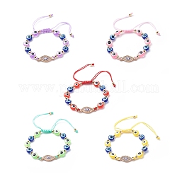 Плетеные браслеты из бисера из смолы и глаз со стразами и бисером для девочек и женщин, регулируемый браслет из нейлоновых нитей, золотые, разноцветные, внутренний диаметр: 1-5/8~3 дюйм (4.1~7.5 см)