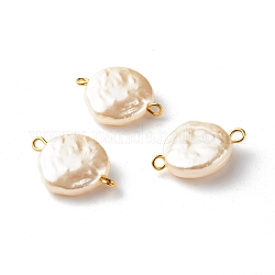 Collegamento di perle di perle d'imitazione in plastica abs, con i risultati in ottone dorato, rotondo e piatto, beige, 19.5x14x5mm, Foro: 1.5 mm