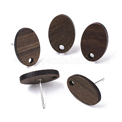Fornituras de aretes de madera de nogal, con 304 perno de acero inoxidable, oval, coco marrón, 15~16x10~11mm, agujero: 1.8 mm, pin: 0.7 mm