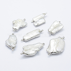 Conectores de enlaces de perlas, con fornituras de latón de tono platino, pepitas, blanco, 30~43x13~25x5~8mm, agujero: 1 mm