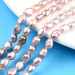 Fili di perle di perle d'acqua dolce coltivate naturali, due lati lucido, pepite, marrone rosato, 6.5~9x5.5~6.5mm, Foro: 0.7 mm, circa 47pcs/filo, 13.82 pollice (35.1 cm)
