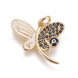 Messing Emaille Anhänger / charms, mit Mikro ebnen Zirkonia, Schmetterling mit bösen Blick, golden, 15x18.5x2~3.5 mm, Bohrung: 3 mm
