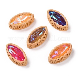 Sew on Rhinestone, Mocha Fluorescent Style,  Glass Rhinestone, with Brass Findings, Garments Accessories, Horse Eye, Mixed Color, Beige, 17.5x9.5x5.5mm, Hole: 0.8mm