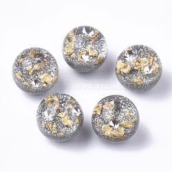 Perles en résine, avec strass et poudre de scintillement et feuille d'or, la moitié foré, ronde, couleur d'argent, 25mm, demi-trou: 1.2 mm