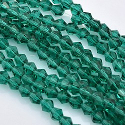 Facettierte bicone Glasperlen Stränge, blaugrün, 3.5x3 mm, Bohrung: 1 mm, ca. 125~130 Stk. / Strang, 13.8 Zoll