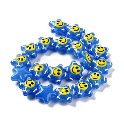 Perles de verre émaillé, étoile avec motif visage souriant, bleu royal, 20.5x22x11mm, Trou: 1.6mm
