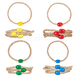 SUPERFINDINGS 16Pcs 4 Colors Hemp Cord Ferrules, with Wooden Bead, Children Toys, Mixed Color, 130~140x8mm, Inner Diameter: 115~120mm, 4pcs/color