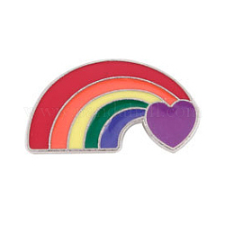 Arco iris orgullo bandera corazón esmalte pin, insignia de aleación para ropa de mochila, Platino, colorido, 16.1x32mm