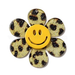 ヒョウ柄アクリルビッグペンダント  スパンコール  笑顔の花  カラフル  55x50x4.5mm  穴：1.8mm