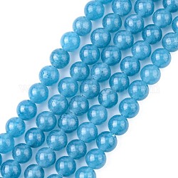 Chapelets de perles de jade blanche naturelle, couleur imitation Aquamarine, teinte, ronde, dark cyan, 6mm, Trou: 1mm, Environ 63 pcs/chapelet, 15.3 pouce