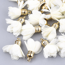 Chiffon Pendants, with CCB Plastic, Two Tone, Flower, Golden, Creamy White, 30~35x25~32mm, Hole: 1.6mm