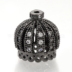 Perles de zircone cubique micro pave en Laiton, couronne, gunmetal, 14x13.5mm, Trou: 1mm