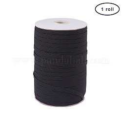 Cordón elástico plano pandahall elite, rebordear cuerda elástica, negro, 6x1mm, Aproximadamente 200 yardas / rollo (600 pies / rollo)