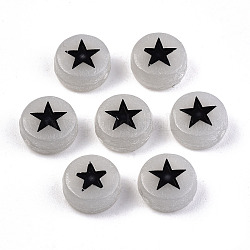 Perles acryliques lumineuses, plat rond, étoiles du nord, noir, 7x4mm, Trou: 1.5mm, environ 3700 pcs/500 g