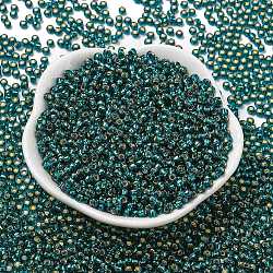 Cuentas de semillas redondas toho, Abalorios de la semilla japonés, (27bd) verde azulado forrado en plata, 8/0, 3mm, agujero: 1 mm, aproximamente 10000 unidades / libra