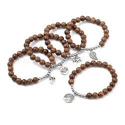 Bracelets avec breloque, avec du bois naturel et des perles d'hématite synthétiques non magnétiques, Pendentifs en alliage de style tibétain, brun coco, 2 pouce (5 cm), perles: 8.5 et [4 mm mm]