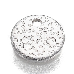 304 Stainless Steel Charms, Textured, Laser Cut, Flat Round, Stainless Steel Color, 10x0.7mm, Hole: 1.5mm