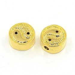 Buddhist Brass Beads, Flat Round with Yin Yang, Golden, 10x5mm, Hole: 2mm