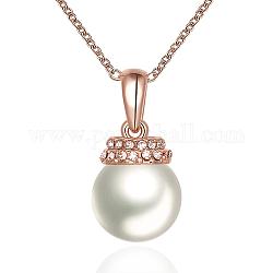 Véritable alliage d'étain plaqué or rose en alliage d'étain tchèque avec pendentif en strass, avec des perles d'imitation rondes, 18 pouce