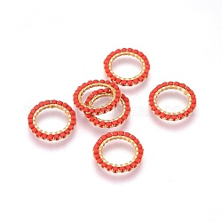 Миюки и тохо японский бисер ручной работы, с 304 кольцами из нержавеющей стали, ткацкий узор, кольцо, золотые, красные, 14.5~15x1.7 мм