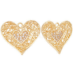 Beebeecraft 1 scatola 8 pezzi ciondoli a cuore cavo ciondoli a forma di cuore placcati in oro 18k con zirconi trasparenti per collana fai da te braccialetto orecchino creazione di gioielli