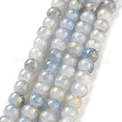 Hilos de abalorios de vidrio craquelado pintado, con polvo de oro, redondo, acero azul, 8mm, agujero: 1.2 mm, aproximamente 103 pcs / cadena, 30.08~30.7'' (76.4~78 cm)