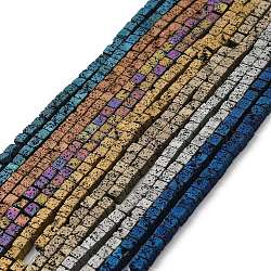 Fili di perle di roccia lavica naturale elettrodeposta, quadrato, colore misto, 4.5x4.5x4.5mm, Foro: 1 mm, circa 89~91pcs/filo, 16.54''~17.32'' (42~44 cm)