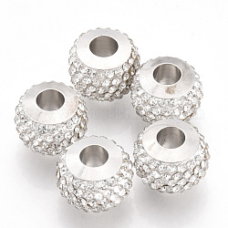 Polymer Clay Strass europäischen Perlen, Großloch perlen, mit platinierten Messing-Einzelkernen, Rondell, Kristall, 11x8 mm, Bohrung: 4.5 mm